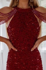 Robe Cocktail Courte Rubis à Sequins - vue 13