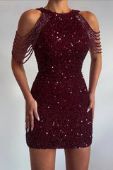 Robe Cocktail Courte Rubis à Sequins - vue 1