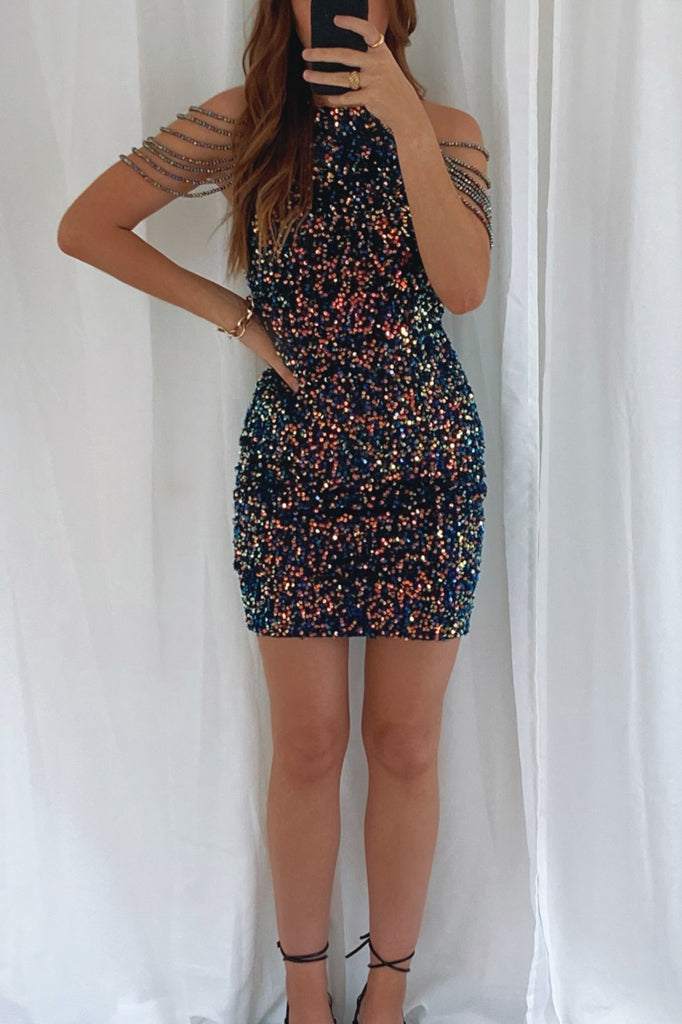 Robe Courte Galaxy À Sequins - vue 3