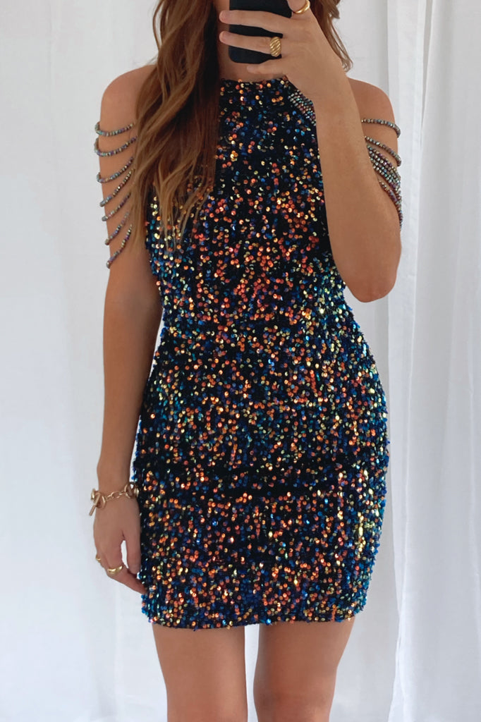 Robe Courte Galaxy À Sequins - vue 4