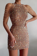 Robe Courte Sequin Col Montant - vue 1