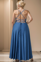 Robe De Cérémonie Drapée Teal - vue 2