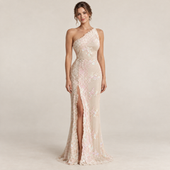 Robe De Mariée Asymétrique Iridescente portée