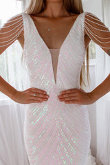 Robe De Mariée Longue À Sequins