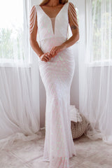 Robe de mariée longue à sequins Valencia portée, mise en situation