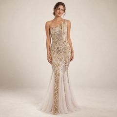 Robe De Mariée Sirène Asymétrique Pailletée portée