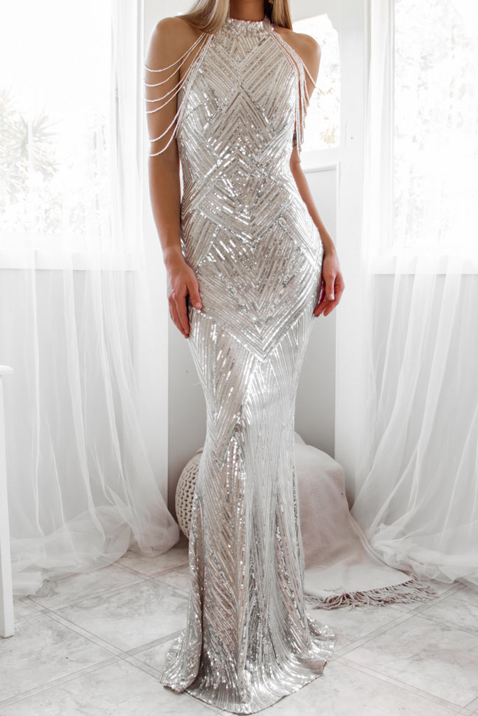 Robe de mariée sirène pailletee, détail des épaules