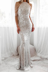 Robe de mariée sirène pailletee, détail des épaules