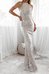 Robe de mariée sirène pailletee, détail de la traîne