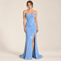 Robe De Réception Velours Céleste portée
