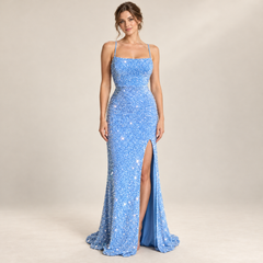 Robe De Réception Velours Céleste portée