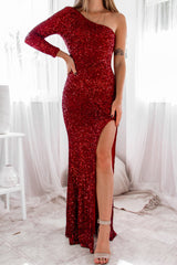 Robe De Soirée Asymétrique Pailletée Rubis - vue 7