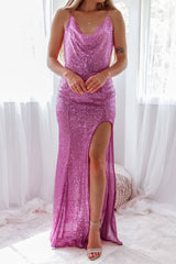 Robe De Soirée Halter À Sequins - vue 8