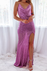 Robe De Soirée Halter À Sequins - vue 9