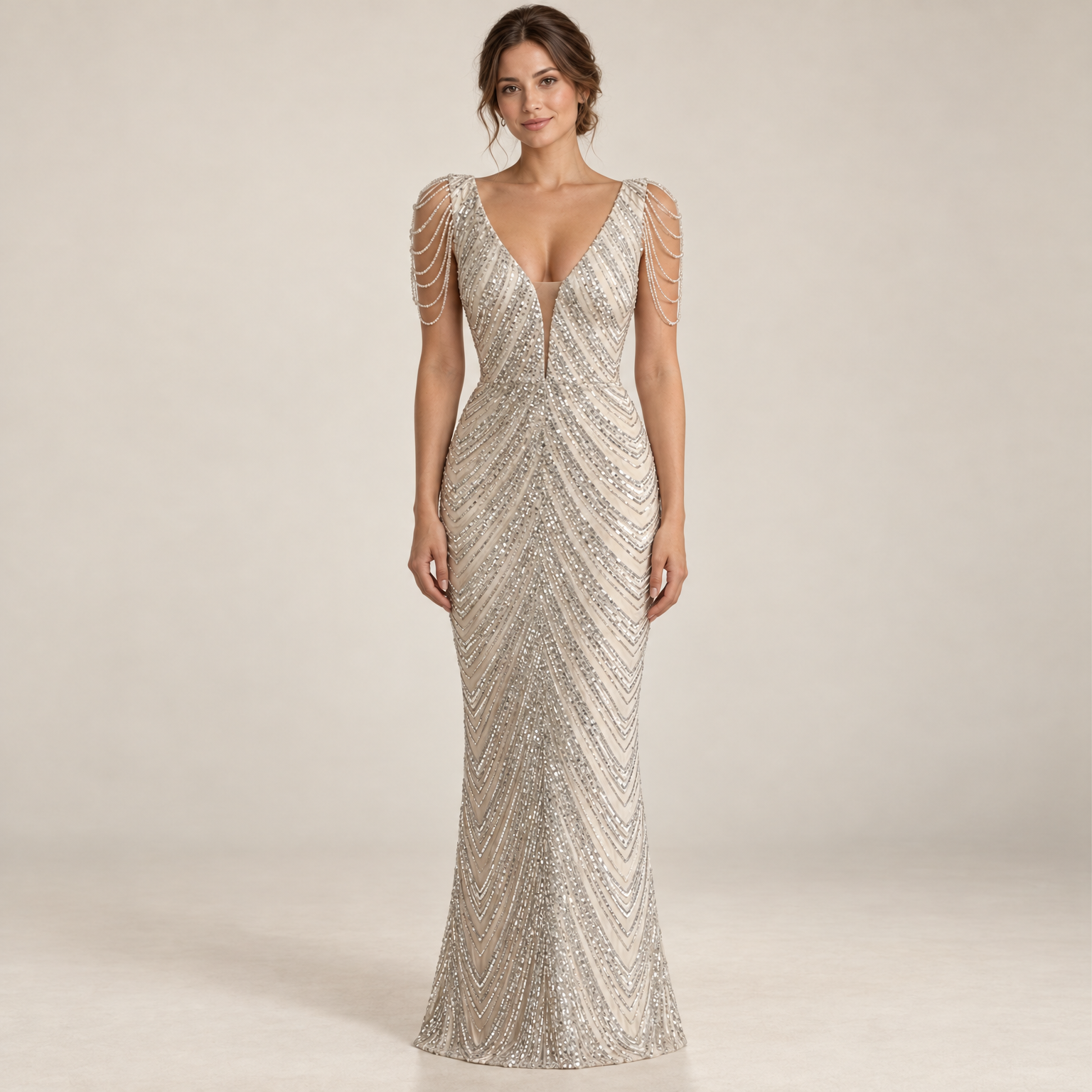 Robe De Soirée Longue À Sequins portée