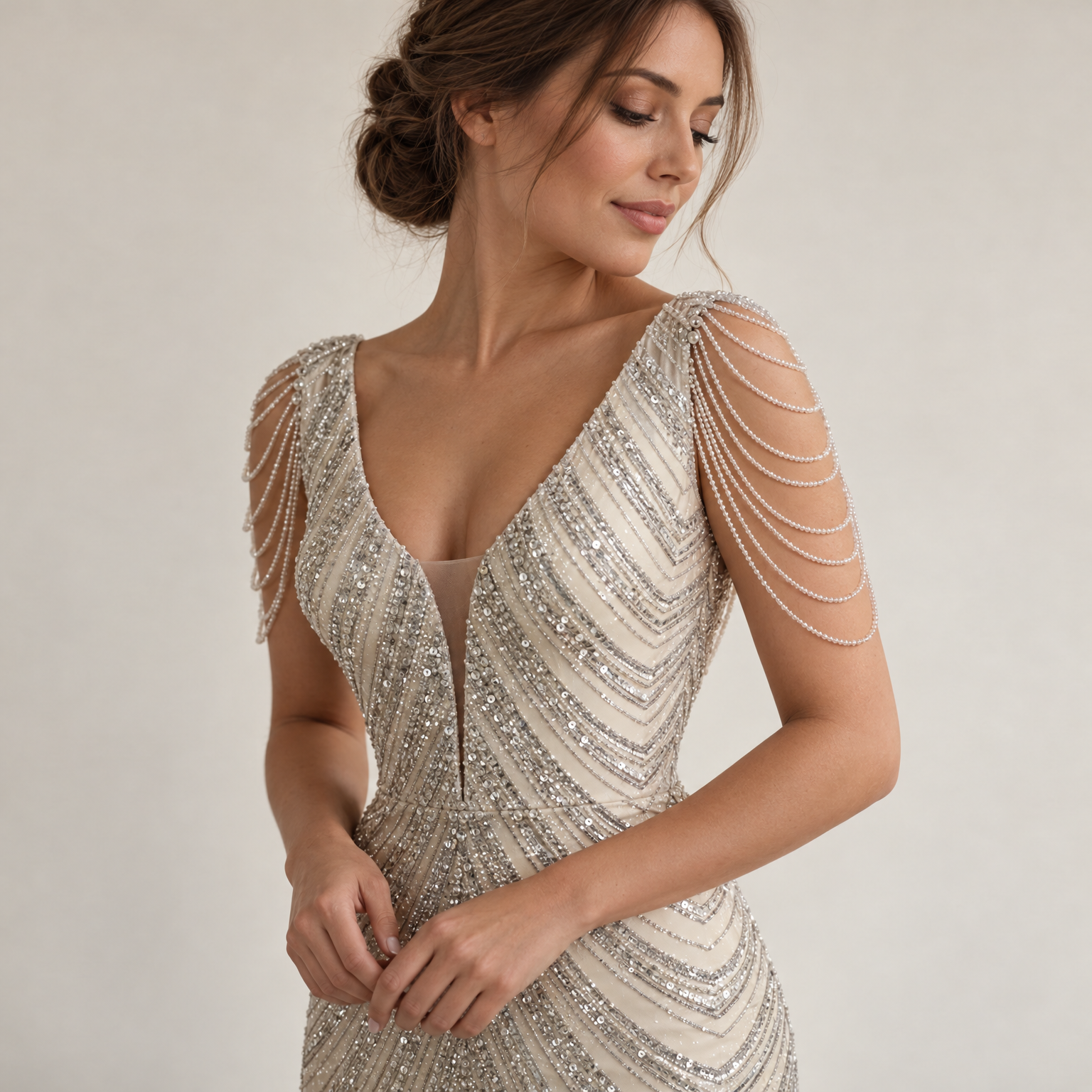 Robe De Soirée Longue À Sequins portée