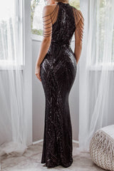 Robe De Soirée Noire À Sequins - vue 4