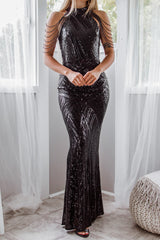 Robe De Soirée Noire À Sequins - vue 5