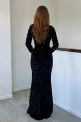Robe Longue À Sequins Noirs - vue 2