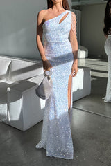 Robe Longue Asymétrique À Sequins - vue 1