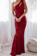 Robe Longue Asymétrique à Sequins - vue 14