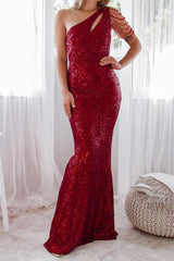 Robe Longue Asymétrique à Sequins - vue 15