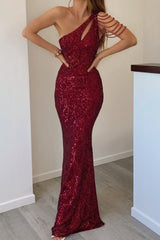 Robe Longue Asymétrique à Sequins - vue 4