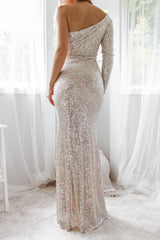 Robe Longue Asymétrique Paillletée Argent - vue 2