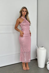 Robe Longue Halter à Sequins - vue 4