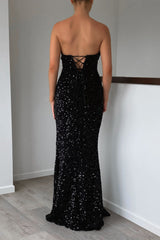Robe Longue Noire À Sequins Couture - vue 3