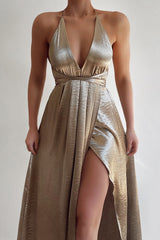Robe Longue Satin Dos Croisé - vue 1