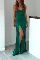 Robe Longue Satin Émeraude Dos Nu - vue 18
