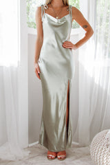 Robe Longue Satin Vert Sauge - vue 10