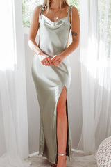 Robe Longue Satin Vert Sauge - vue 23