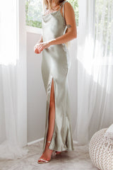 Robe Longue Satin Vert Sauge - vue 25