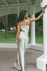 Robe Longue Satin Vert Sauge - vue 3