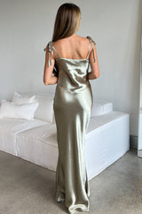 Robe Longue Satin Vert Sauge - vue 7