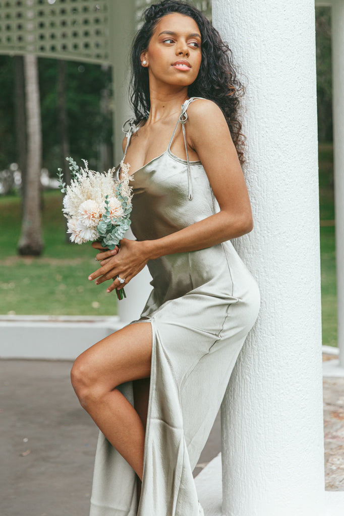 Robe Longue Satin Vert Sauge - vue 8