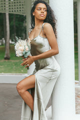 Robe Longue Satin Vert Sauge - vue 8