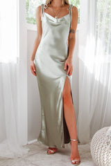 Robe Longue Satin Vert Sauge - vue 9