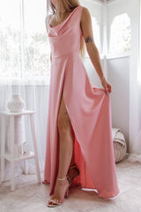 Robe Longue Satinée Blush Drapée - vue 10