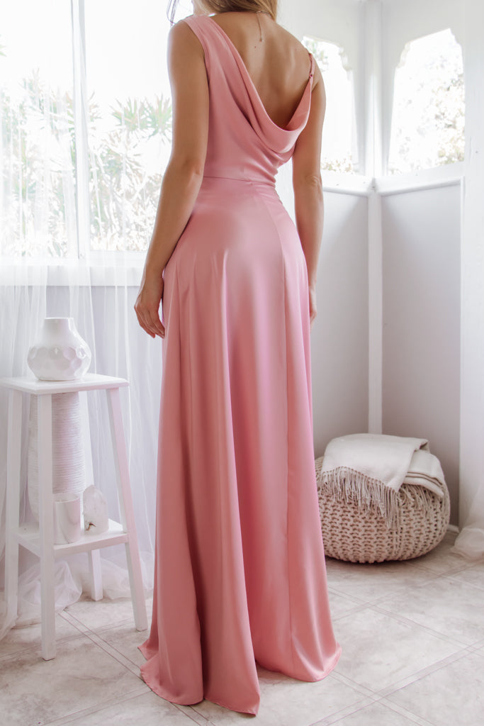Robe Longue Satinée Blush Drapée - vue 2