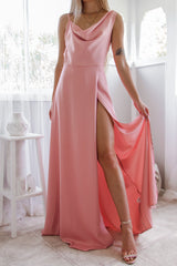 Robe Longue Satinée Blush Drapée - vue 6