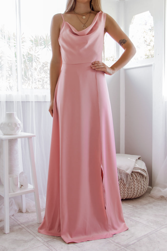 Robe Longue Satinée Blush Drapée - vue 7