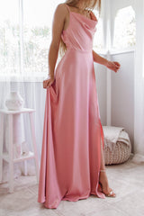 Robe Longue Satinée Blush Drapée - vue 8