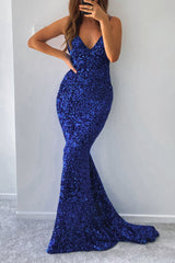 Robe Longue Velours Sequins Bleue - vue 1