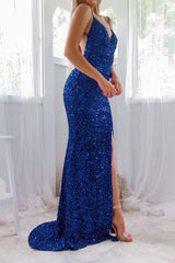 Robe Longue Velours Sequins Bleue - vue 20