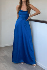 Robe Satin Drapée Bleu Canard - vue 3