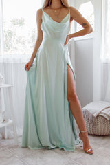 Robe Satin Drapée Menthe Romantique - vue 5