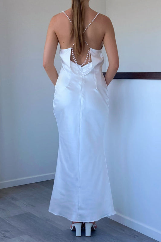 Robe Satinée Dos Nu Perlée - vue 2